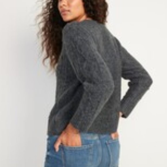 Old Navy Plus 2x Cable Knit Textured Crew-Neck Sweater Charcoal Gray Brand New - Picture 5 of 5